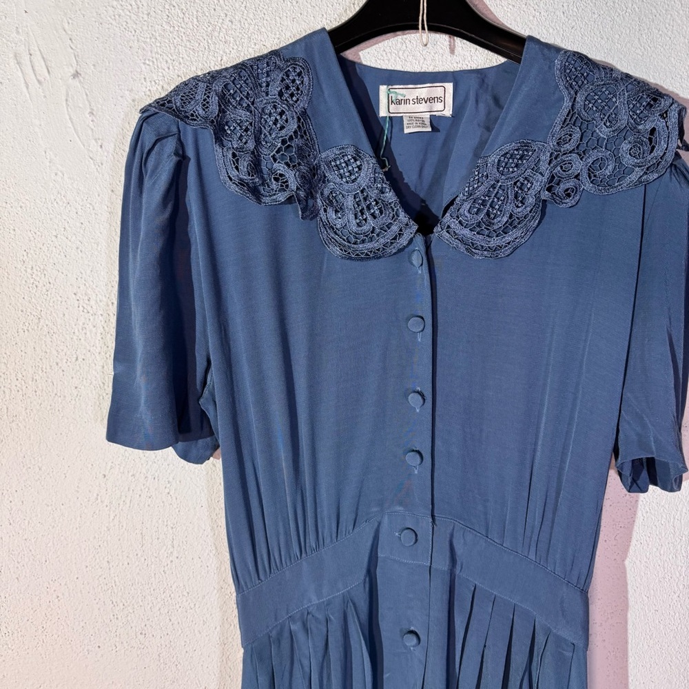 Karin Steven’s // vintage pale blue lace collar shirt dress size 16 mar1 - Picture 2 of 7